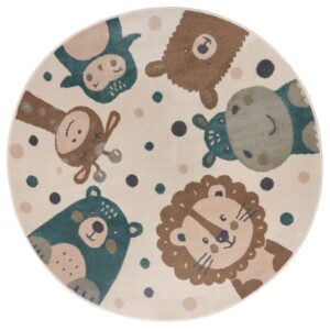 Hanse Home Adventures Kindervloerkleed Rond Animal Party Crème Bruin Blauw