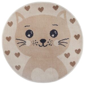Hanse Home Adventures Kindervloerkleed Rond Cat - Crème-beige