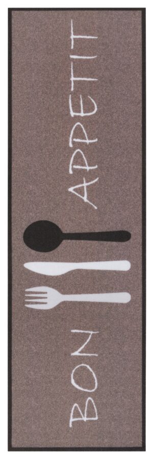 Hanse Home Cook & Clean Anti-Slip Loper Bon Appetit Cutlery 50x150 cm - Bruin-wit