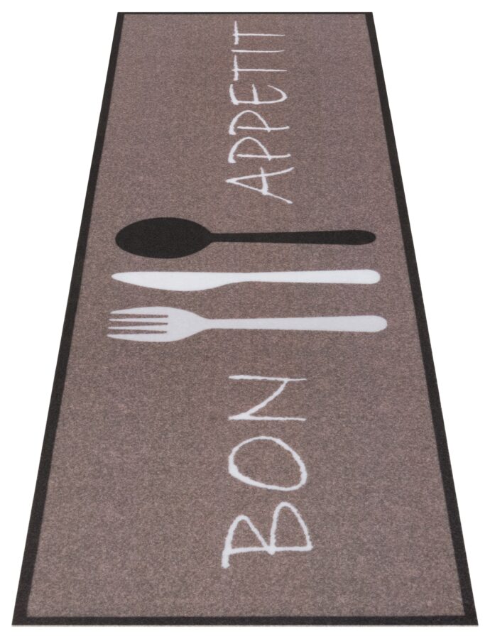 Hanse Home Cook & Clean Anti-Slip Loper Bon Appetit Cutlery 50x150 cm - Bruin-wit