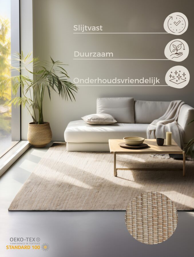 Hanse Home Handloom 1.0 Jute Vloerkleed Dhaka Natuurgoud Beige