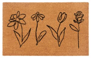 Hanse Home Mix Mats Deurmat Kokos Line-Art Flowers 40x70 cm - Kokosnoot