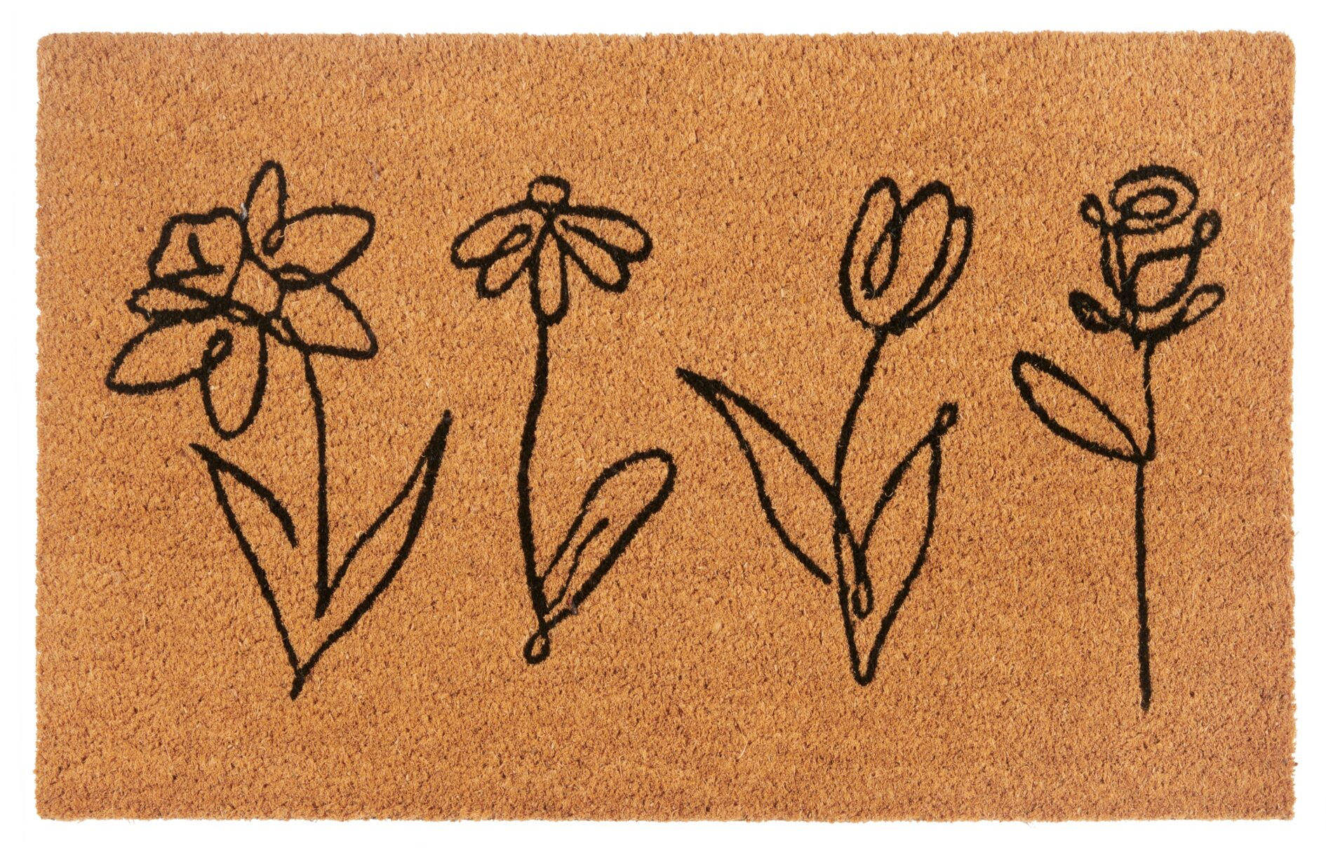 Hanse Home Mix Mats Deurmat Kokos Line-Art Flowers 40x70 cm - Kokosnoot