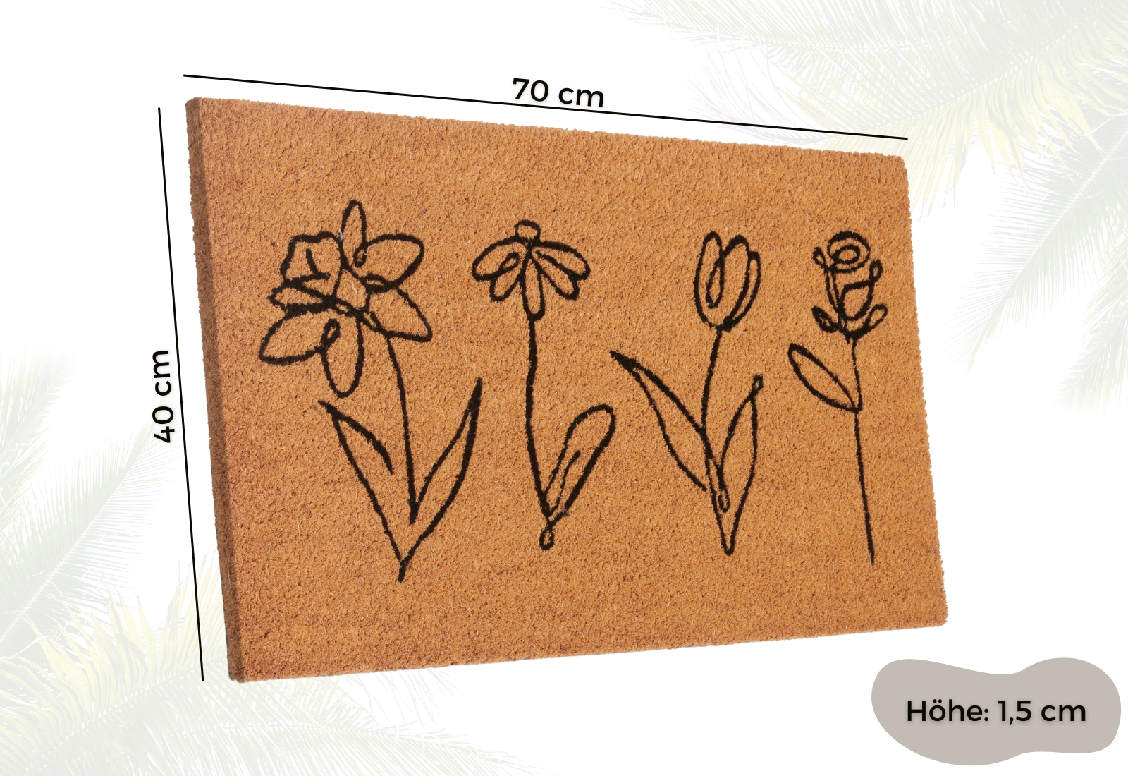Hanse Home Mix Mats Deurmat Kokos Line-Art Flowers 40x70 cm - Kokosnoot