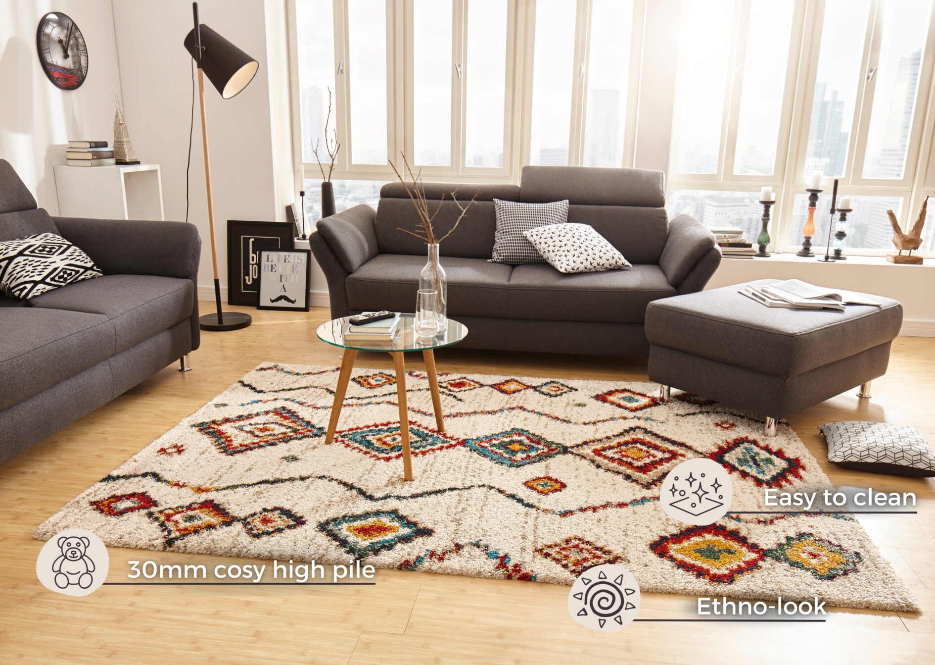 Hanse Home Nomadic Hoogpolig Vloerkleed Geometric Crème