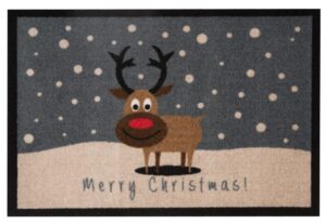 Hanse Home Printy Deurmat Merry Christmas Rendier 40x60 cm - Grijs-bruin