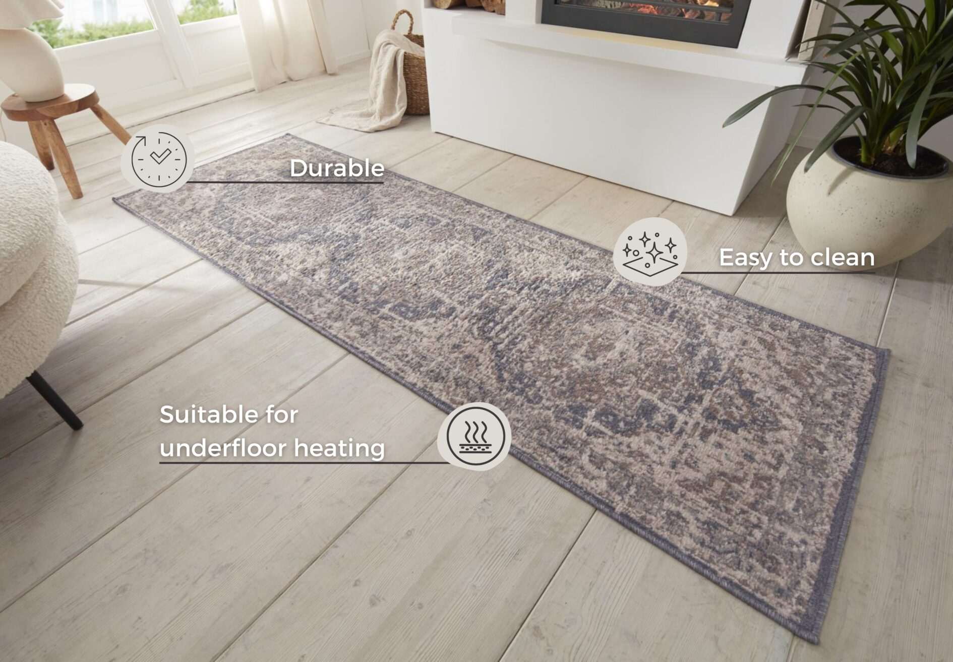 Hanse Home Terrain Designer Laagpolig Vloerkleed Zand Crème Blauw