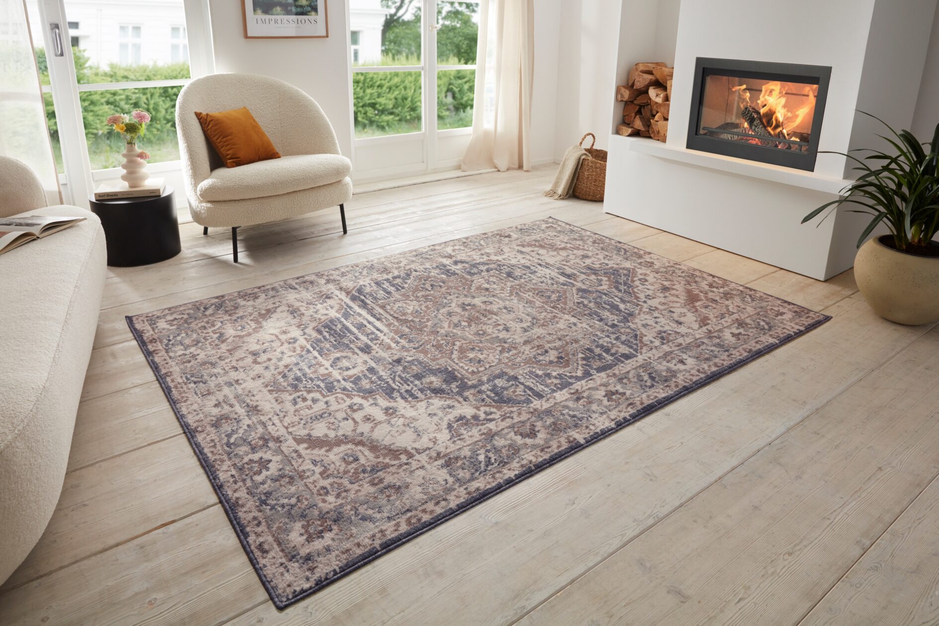 Hanse Home Terrain Designer Laagpolig Vloerkleed Zand Crème Blauw