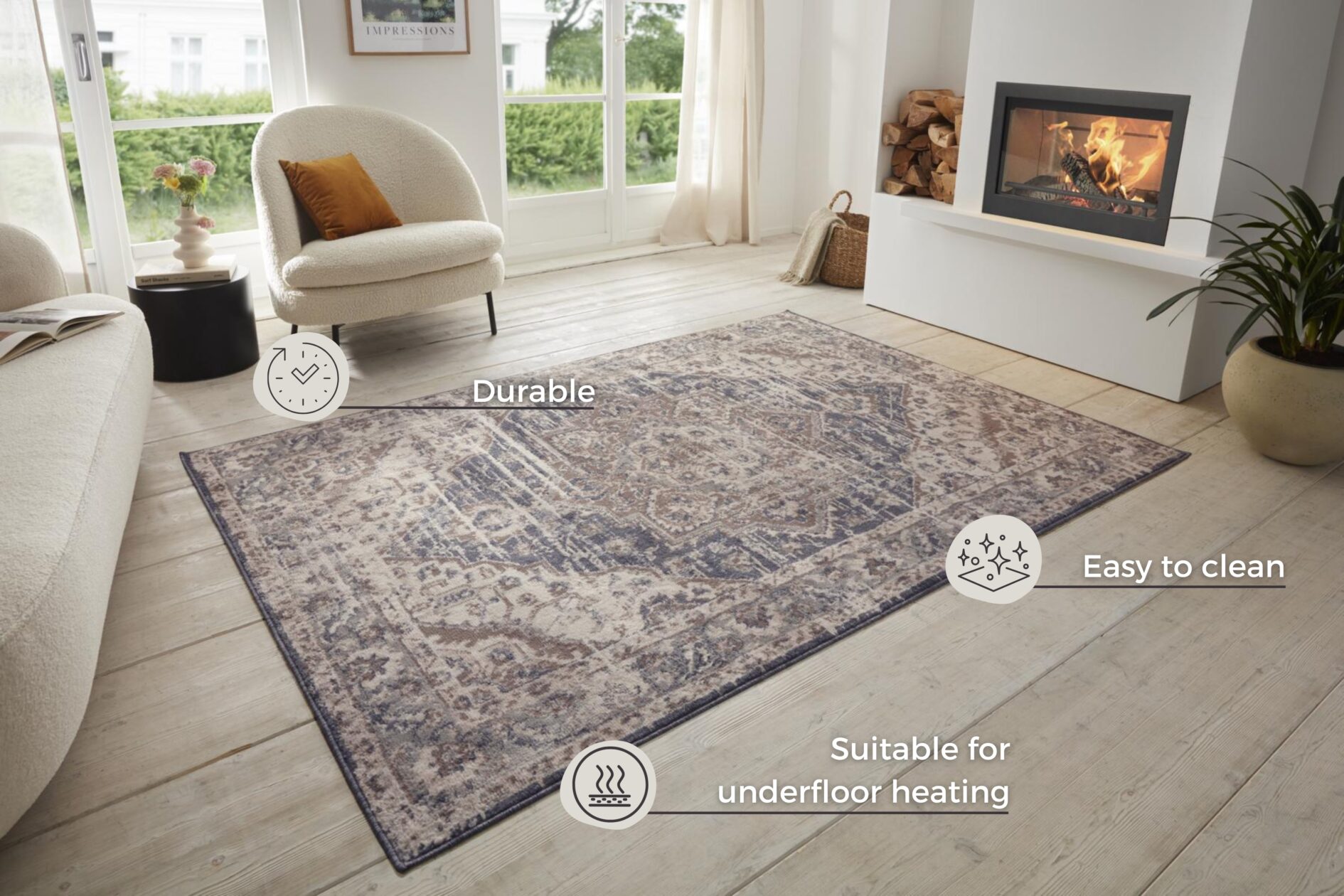 Hanse Home Terrain Designer Laagpolig Vloerkleed Zand Crème Blauw