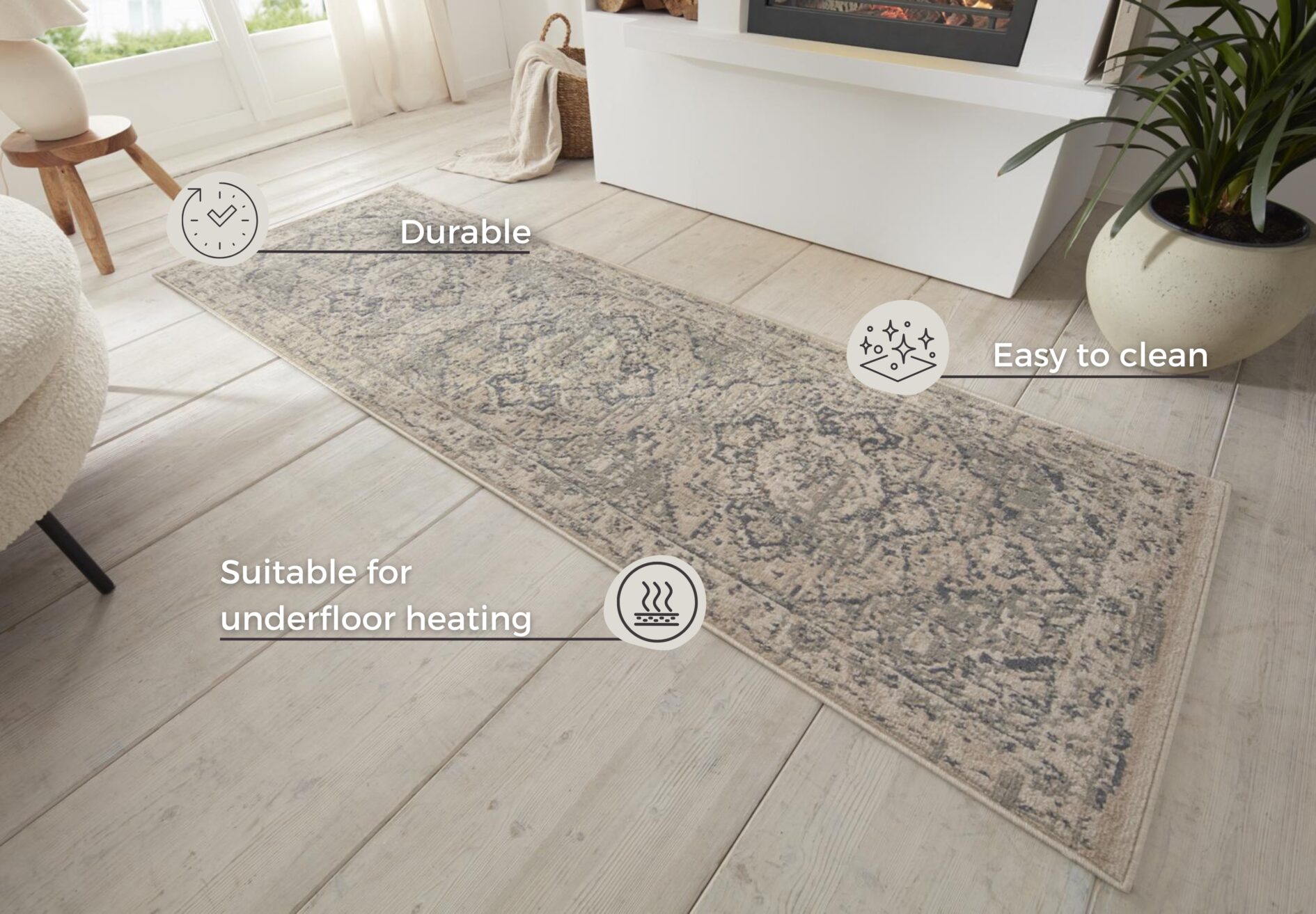 Hanse Home Terrain Designer Laagpolig Vloerkleed Zand Crème Grijs