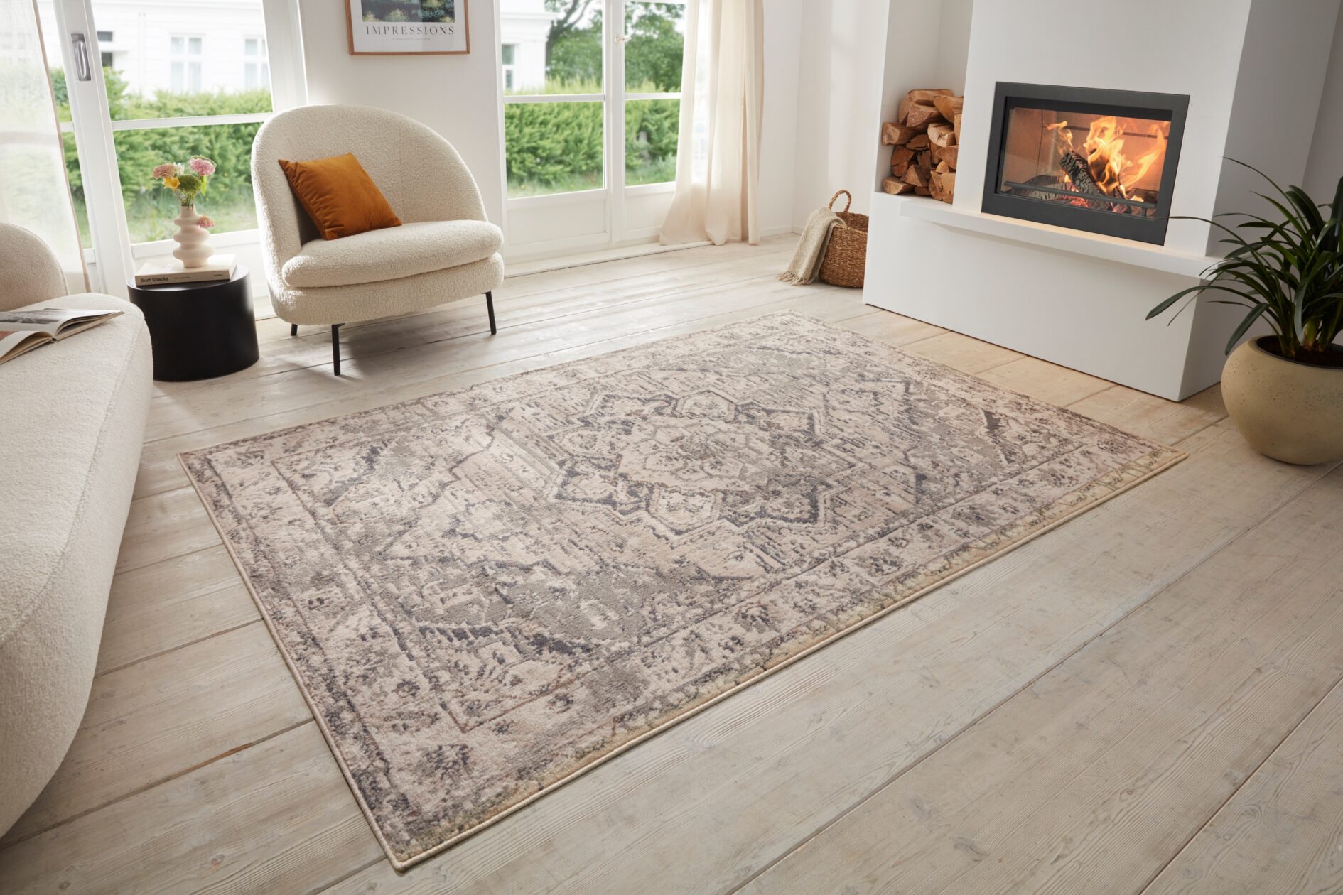 Hanse Home Terrain Designer Laagpolig Vloerkleed Zand Crème Grijs