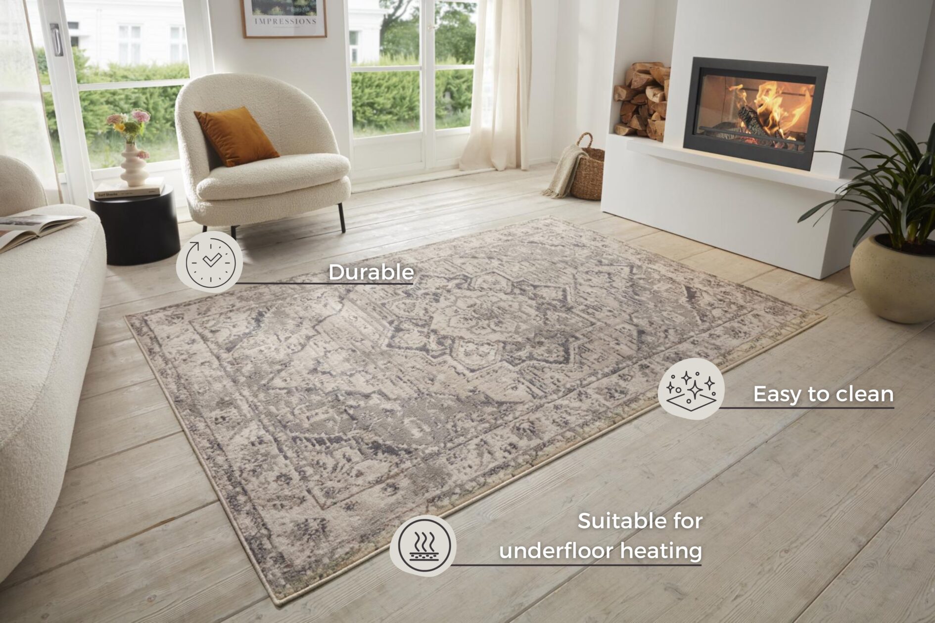 Hanse Home Terrain Designer Laagpolig Vloerkleed Zand Crème Grijs