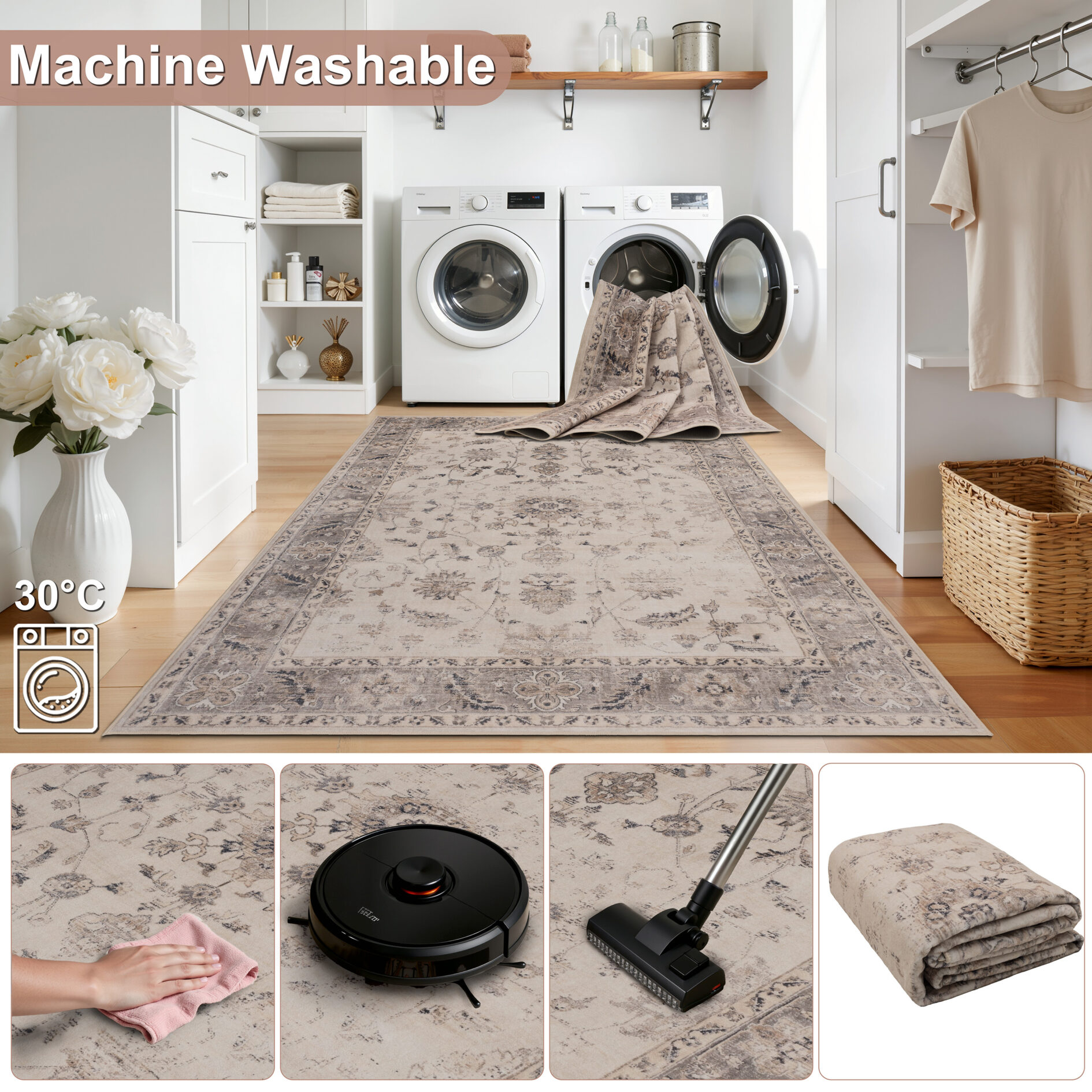 Inka wasbaar vintage vloerkleed 1143 - Beige