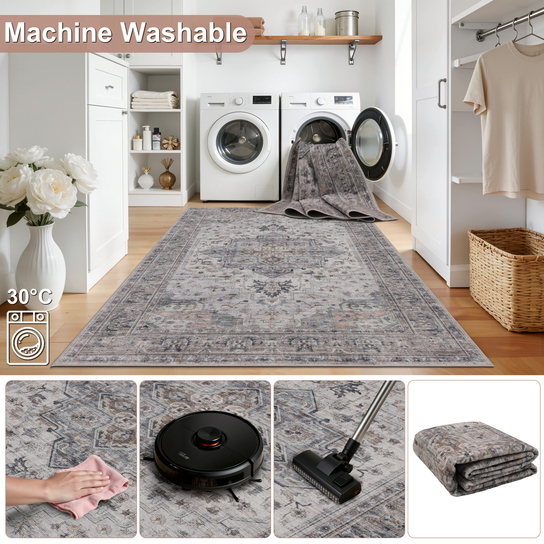Inka wasbaar vintage vloerkleed 1144 - Beige