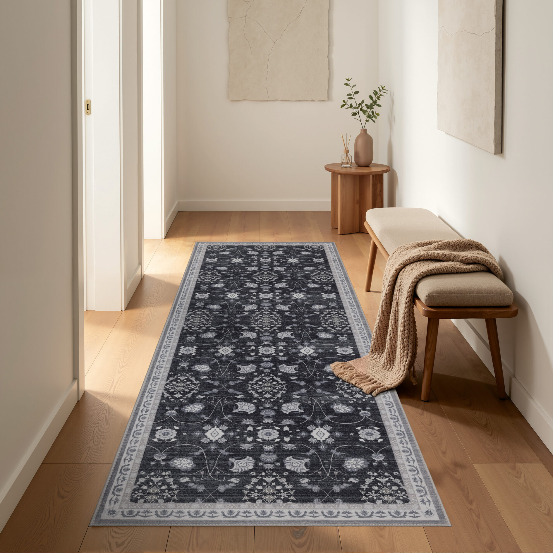 Inka Wasbaar Vintage vloerkleed 1146 - Zwart