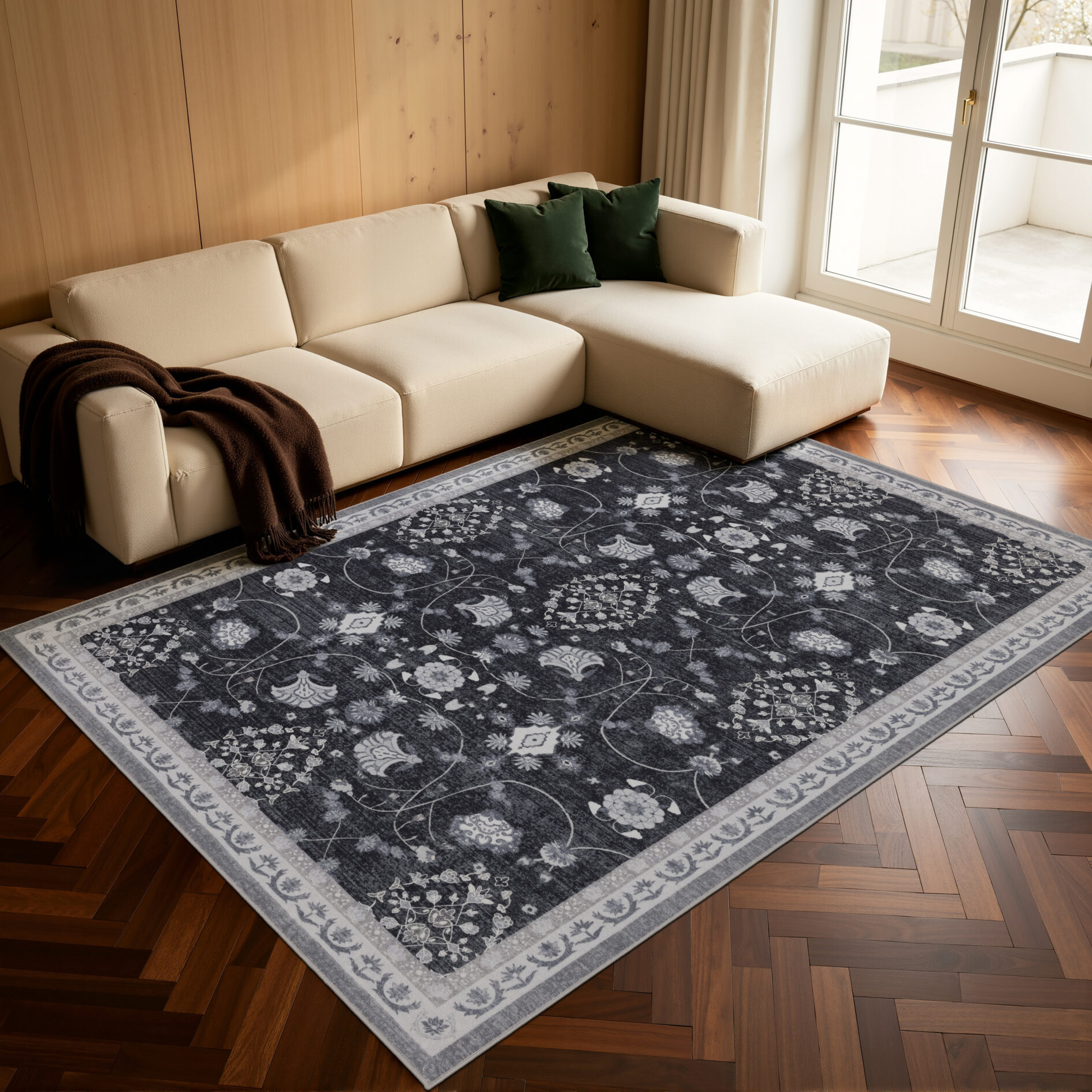 Inka Wasbaar Vintage vloerkleed 1146 - Zwart