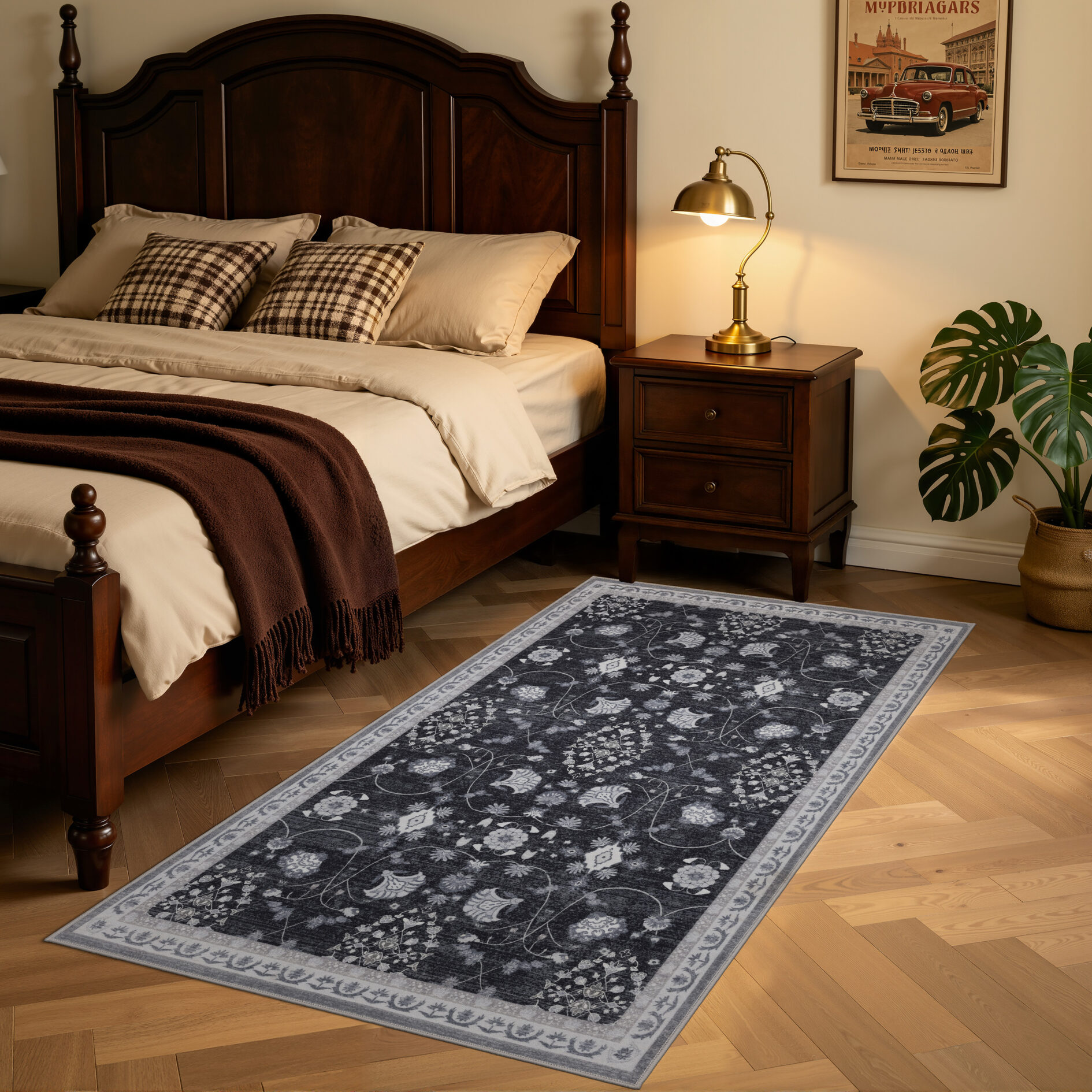 Inka Wasbaar Vintage vloerkleed 1146 - Zwart