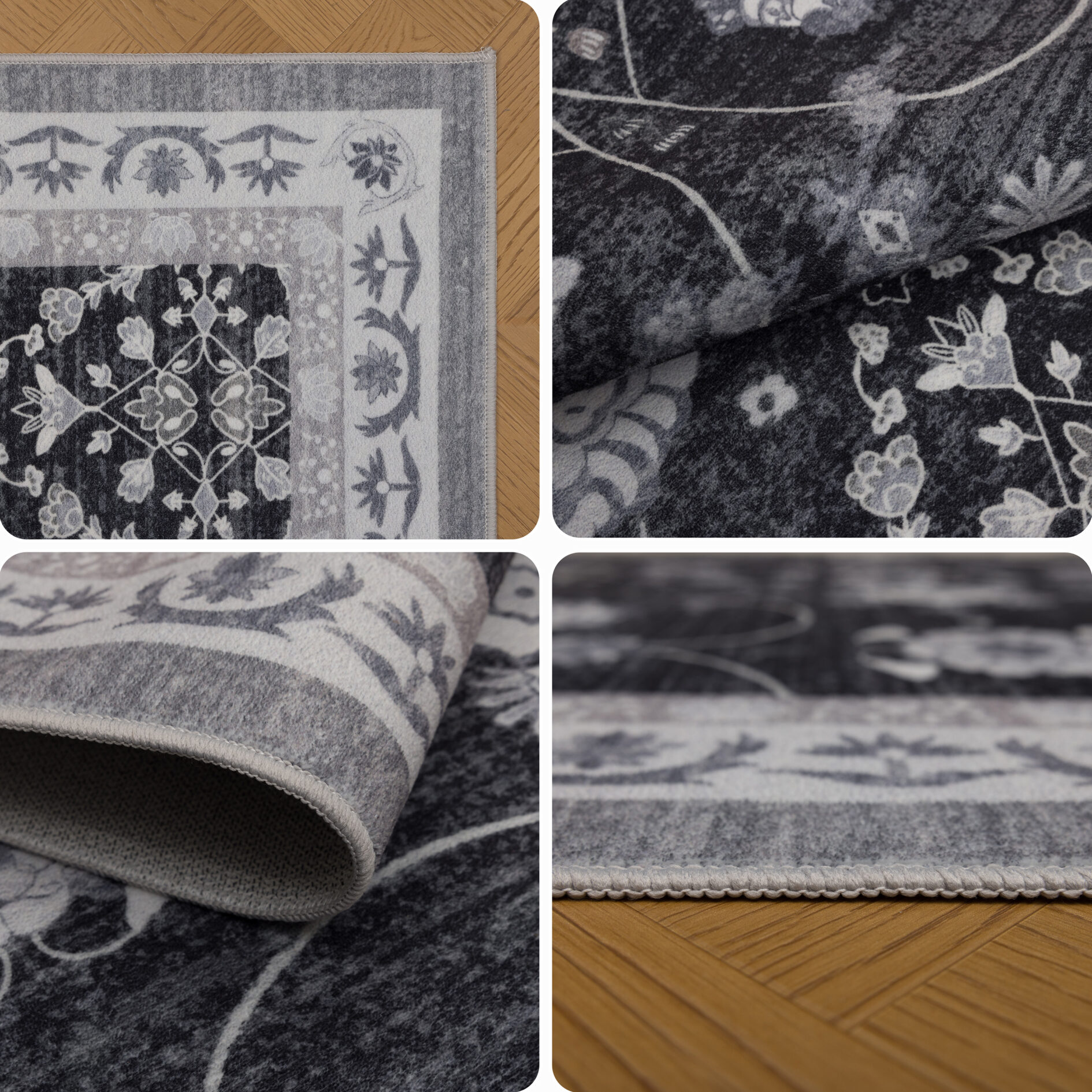 Inka Wasbaar Vintage vloerkleed 1146 - Zwart