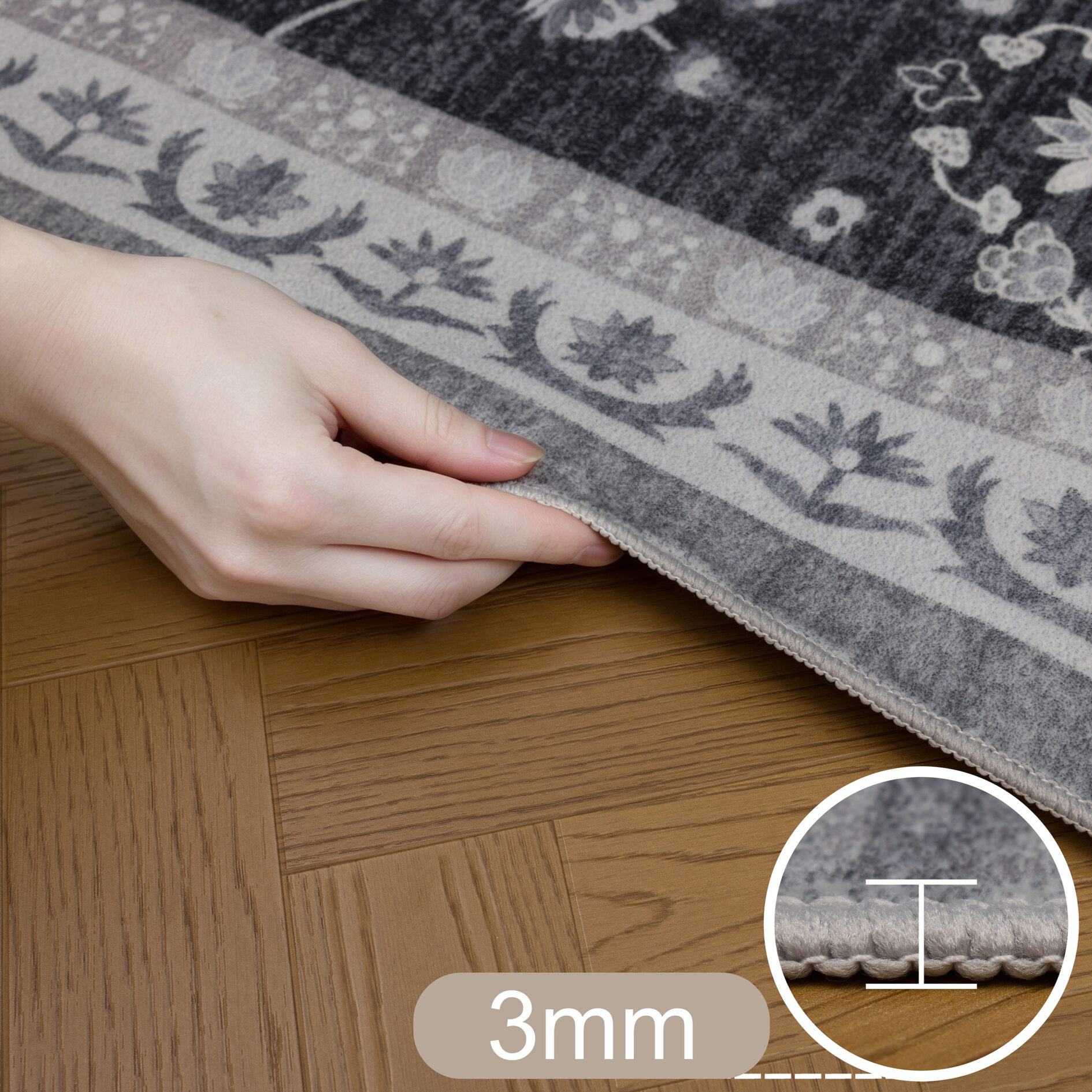 Inka Wasbaar Vintage vloerkleed 1146 - Zwart