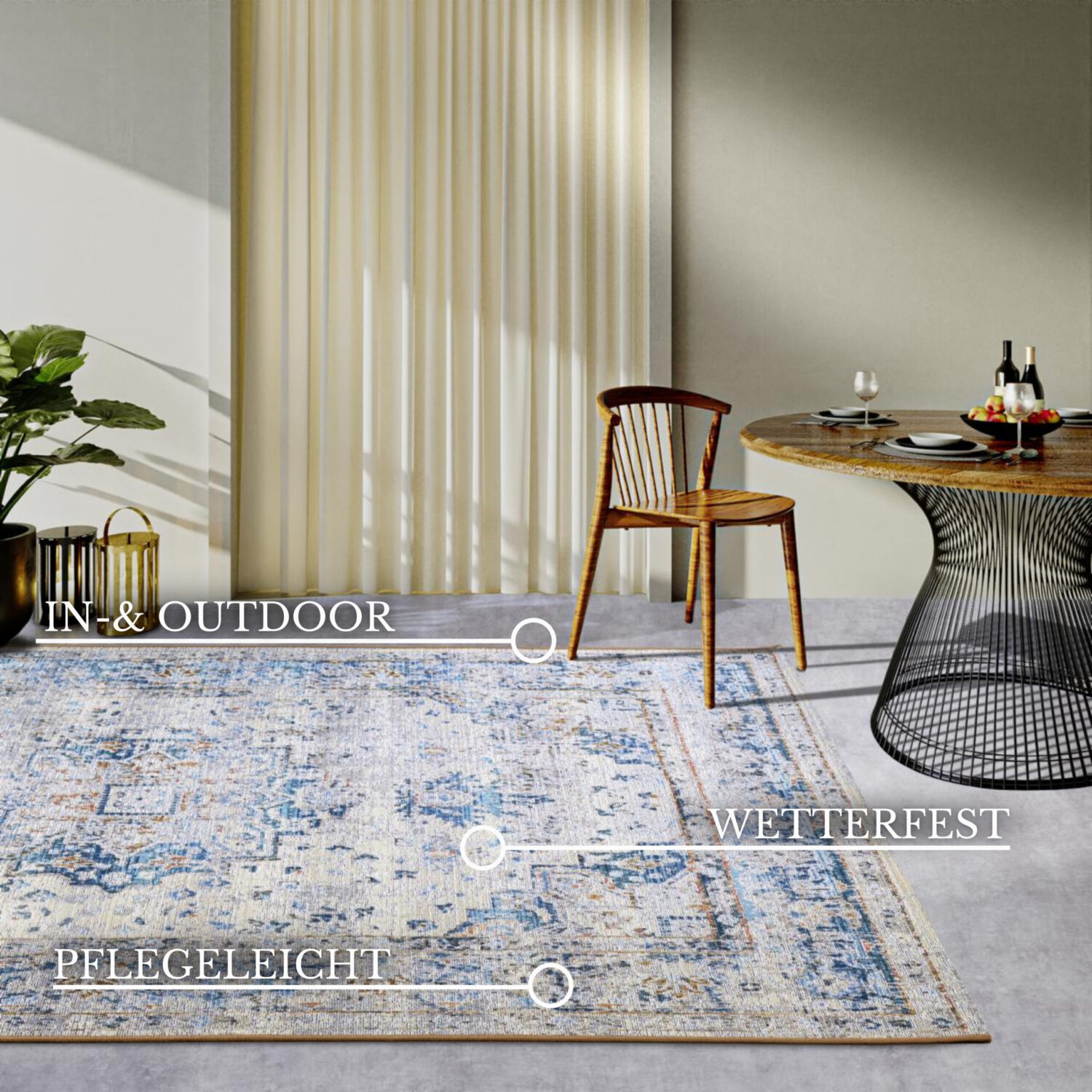 Villeroy & Boch 1767 In- & Outdoor Vloerkleed Rene Crème Blauw