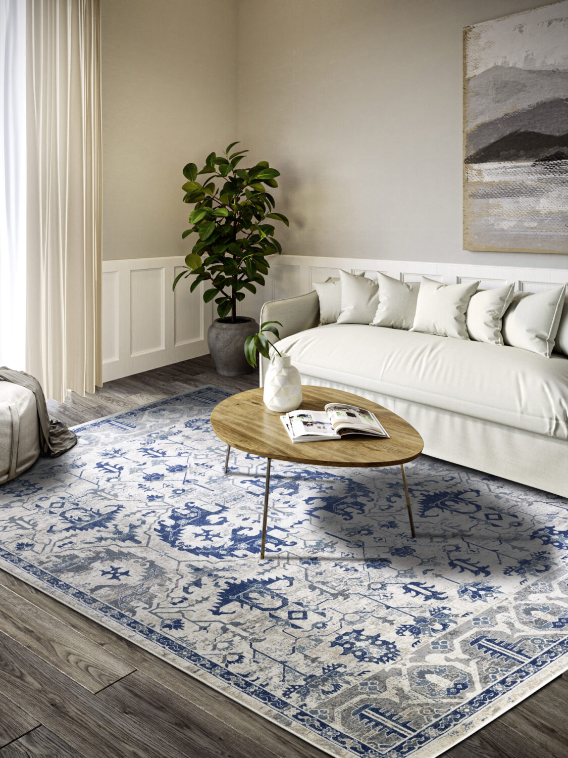 Villeroy & Boch 1869 Laagpolig Vloerkleed Emmanuel Crème Blauw