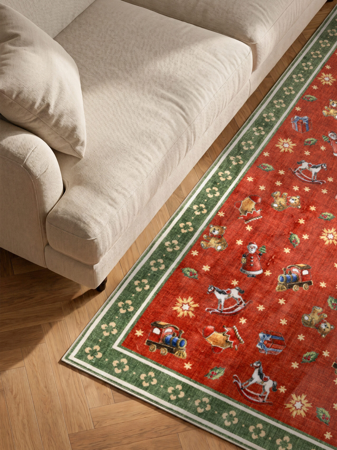 Villeroy & Boch Toy's Delight Design Vloerkleed Rond Nostalgic Noel Rood Groen