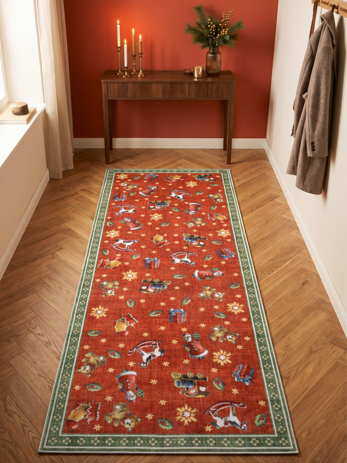 Villeroy & Boch Toy's Delight Design Vloerkleed Rond Nostalgic Noel Rood Groen